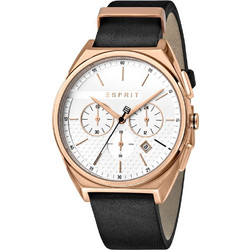Esprit Slice Ανδρικό Ρολόι Χρονογράφος με Μαύρο Δερμάτινο Λουράκι ES1G062L0035