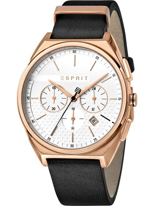 Esprit Slice Ανδρικό Ρολόι Χρονογράφος με Μαύρο Δερμάτινο Λουράκι ES1G062L0035