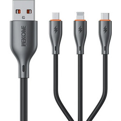 Καλώδιο Ταχείας Φόρτισης 3 Σε 1 USB-A Σε Type-C / Lightning / Micro USB 66W 1.2m Wekome WDC-119 - ΜΑΥΡΟ
