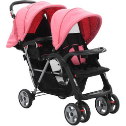 vidaXL Twin Καρότσι για Δίδυμα Pink Black 10157