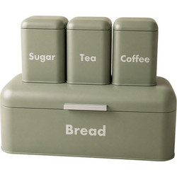 ΣΕΤ 4 ΠΡΑΣΙΝΗ ΜΕΤΑΛΛΙΚΗ ΨΩΜΙΕΡΑ ΜΕ 3 ΚΟΥΤΙΑ (TEA COFFEE SUGAR) 41Χ22Χ16ΕΚ 10,5Χ10,5Χ15ΕΚ - ILIADIS - 94821