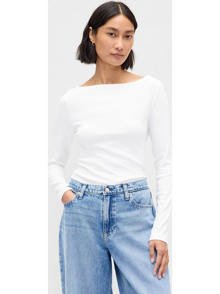 Γυναικεία Μπλούζα με Boatneck Λαιμόκοψη Fresh white