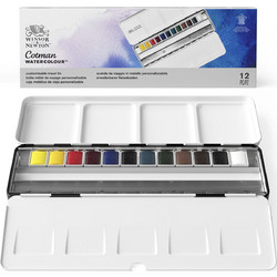 Winsor & Newton Cotman Μεταλλική Κασετίνα Νερομπογιές 12 Πλακάκια Y0390453