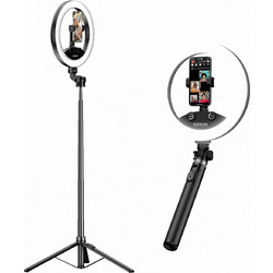 Selfie Stick Τρίποδο με Ring Light 1.75m - Επαγγελματικός Φωτισμός για Vlogging - Ασύρματο Χειριστήριο, Αλουμίνιο, 3 Τόνοι Φωτός