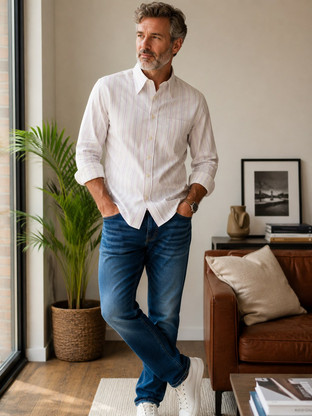 3B GROUPS Πουκάμισο στενή γραμμή SLIM FIT και Ελαστικό ριγέ λευκό Μωβ ΣΤΕΝΗ ΓΡΑΜΜΗ