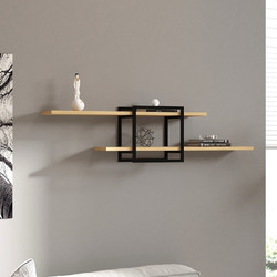 Ραφιέρα τοίχου Mone Megapap χρώμα sapphire oak - μαύρο 120x18x30εκ