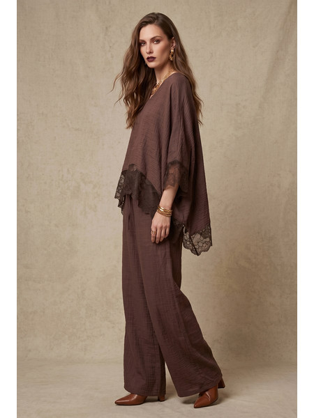 DEJAVU Γυναικεία Oversized Μπλούζα Με Δαντέλα