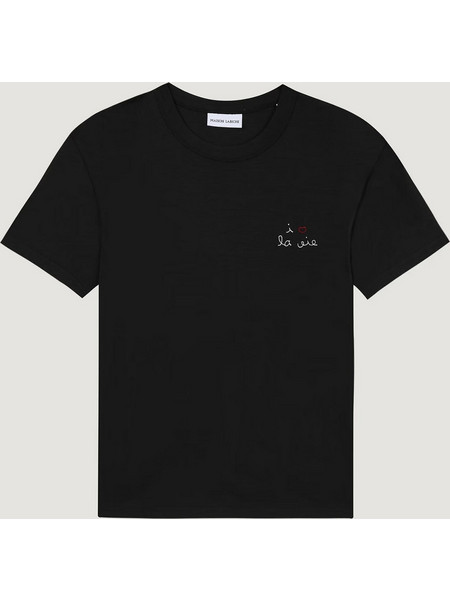 Maison Labiche γυναικείο βαμβακερό T-shirt μονόχρωμο με κεντημένο lettering I Love La Vie - AAWPERSILOVEVIE Μαύρο