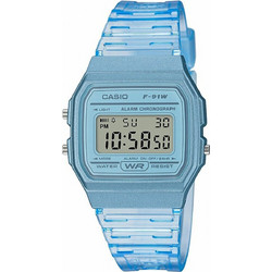 Casio Ψηφιακό Γυναικείο Ρολόι Χρονογράφος με Μπλε Καουτσούκ Λουράκι F-91WS-2EF