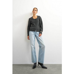 Topshop Γυναικεία Ζακέτα Πλεκτή με Κουμπιά Γκρι 31001412