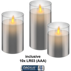 Goobay Set Of 3 Led Real Wax Candles In Glass, Grey-Transparent, incl. 10x Aaa (LR03) - (75261)