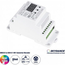 GLOBOSTAR(R) 73139 SKYDANCE DL PROLINK DIN Rail Converter / Decoder DMX512 σε 0/1-10V 4CH DC 12-24V IP20 - DMX512/RDM + 0/1-10V + Stand-alone Mode - M12xΠ7.8xΥ5.5cm