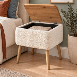 Κομοδίνο Nivo Megapap ύφασμα teddy χρώμα λευκό - pine oak 45x35x45εκ. - MEGAPAP