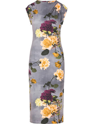 Ted Baker Isya Printed Scuba Midi Φόρεμα Σκούρο Γκρι 285675