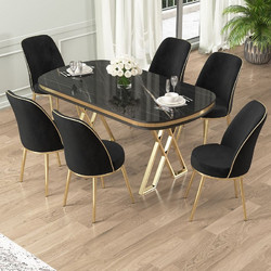 Τραπεζαρία Με 6 Καρέκλες (Σετ 7 Τμχ) Lai - Black Marble, Gold, Black 240Chr2369 (168x76x90)