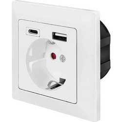 LogiLink Μονή Χωνευτή Πρίζα Ρεύματος με 2 Θύρες USB Λευκή PA0262