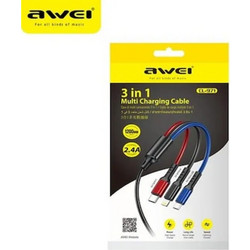 AWEI CL-971-P METAL FAST DATA CABLE/Τριπλό Καλώδιο Ταχείας Φόρτισης1.25m