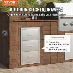 Flush Mount Triple Access BBQ Drawers Stainless Steel with Handle CTG29X16X21.70001V0