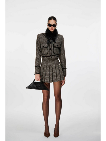 Oui Odile γυναικεία mini φούστα tweed πλισέ Emma - EMMA/GONNA/FW26 Μαύρο