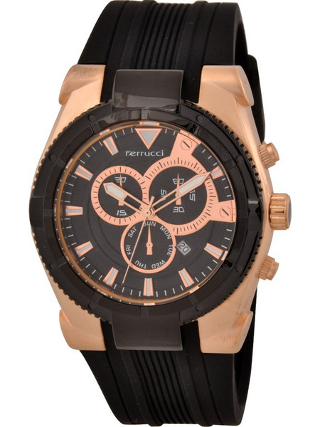 Ferrucci Silicon Band Watch With Date Ανδρικό Ρολόι Χρονογράφος με Μαύρο Καουτσούκ Λουράκι FC7033K/05