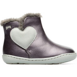 Camper Peu Cami FW Παιδικά Μποτάκια Ασημί Δερμάτινα με Φερμουάρ με Γούνα K900231-003