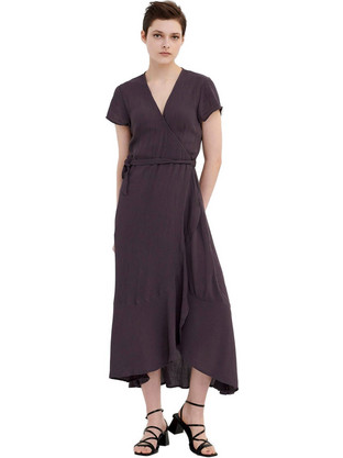 Funky Buddha Midi Καλοκαιρινό Καθημερινό Φόρεμα Κρουαζέ Ανθρακί FBL005-144-13