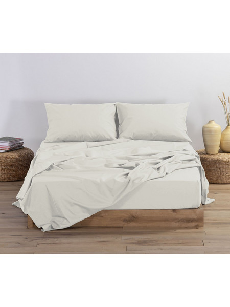 Nef-Nef Σεντόνι Διπλό Βαμβακερό με Λάστιχο 140x200+30 Basic Ecru