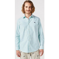 Wrangler Ανδρικό Πουκάμισο Βαμβακερό Ριγέ Μακρυμάνικο Κανονική Γραμμή Πράσινο 112350480