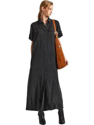 Pepe Jeans Evelinda Midi Καλοκαιρινό Καθημερινό Φόρεμα Μαύρο PL953482-985