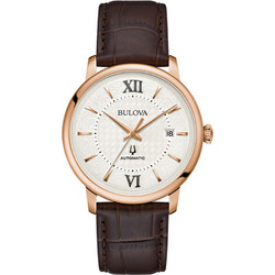 Bulova Ανδρικό Ρολόι Αυτόματο με Καφέ Δερμάτινο Λουράκι 97B225