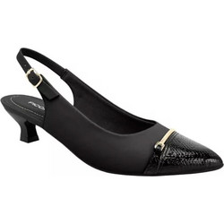 Piccadilly Ανατομικές Γόβες Slingback Δερμάτινες με Λεπτό Χαμηλό Τακούνι Μαύρες 740015-115