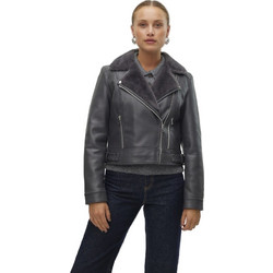 Vero Moda Hailey Γυναικείο Μπουφάν Χειμωνιάτικο Δερματίνη Κοντό Ανθρακί 10250405