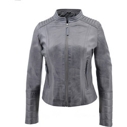 Leather 100 Γυναικείο Μπουφάν Δερμάτινο Κοντό Γκρι 49-W-3129