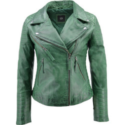 Leather 100 Γυναικείο Μπουφάν Δερμάτινο Κοντό Πράσινο 49-W-3102