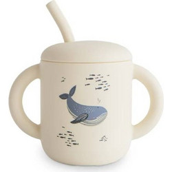 Mushie Εκπαιδευτικό Ποτήρι με Λαβές & Καλαμάκι Whales 175ml