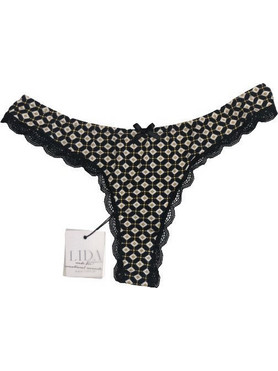 Lida Γυναικείο String με Δαντέλα Μαύρο Κίτρινο 3128
