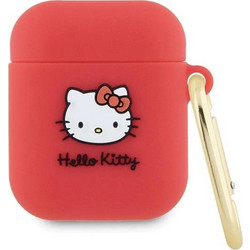 Hello Kitty 3D Kitty Head Θήκη Σιλικόνης με Γάντζο για Apple AirPods 1 / 2 Λευκή