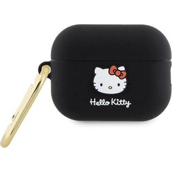 Hello Kitty 3D Kitty Head Θήκη Σιλικόνης με Γάντζο για Apple AirPods Pro 2 Μαύρη