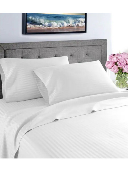 Komvos Σετ Σεντόνια King Size Βαμβακοσατέν 250x280 Satin Stripe Λευκό