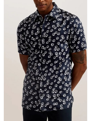 Ted Baker Ανδρικό Πουκάμισο Βαμβακερό Κοντομάνικο Κανονική Γραμμή Μαύρο 275321