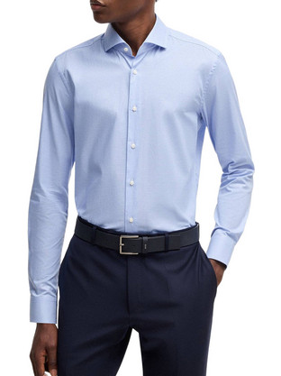 Hugo Boss Ανδρικό Πουκάμισο Κοτλέ Μακρυμάνικο Slim Fit Γαλάζιο 50539134-450