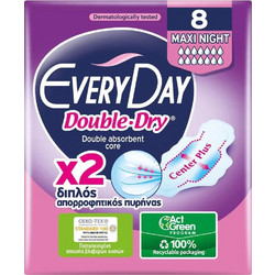 EveryDay Double Dry Maxi Night Σερβιέτες με Φτερά για Αυξημένη Ροή 14 Σταγόνες 8τμχ