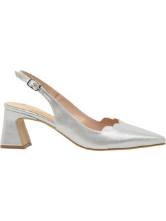 Ellen Γόβες Slingback Δερμάτινες με Χοντρό Χαμηλό Τακούνι Ασημί 51716