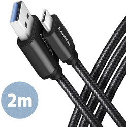 Axagon Braided USB-A to USB-C 2m Black BUCM3-AM20AB