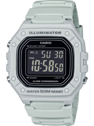 Casio Ψηφιακό Ανδρικό Ρολόι Χρονογράφος με Γκρι Καουτσούκ Λουράκι W-218H-8BVEF