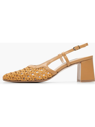 Mortoglou Γόβες Slingback Δερμάτινες με Χοντρό Ψηλό Τακούνι Ταμπά SK56