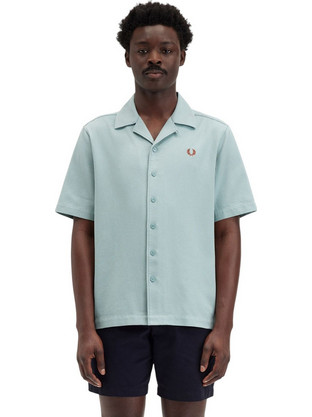 Fred Perry Ανδρικό Πουκάμισο Βαμβακερό Κοντομάνικο Κανονική Γραμμή Γαλάζιο M7774-X06