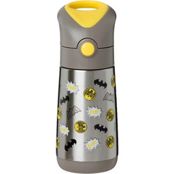 B.Box Batman Παιδικό Παγούρι Θερμός Ανοξείδωτο BPA Free με Καλαμάκι Ασημί Κίτρινο 350ml