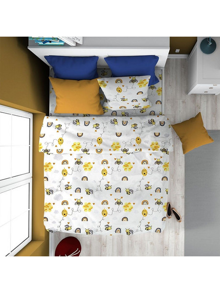 Dimcol Honey Bee 545 Παιδική Παπλωματοθήκη Μονή Βαμβακερή 160x240 Λευκή Κίτρινη