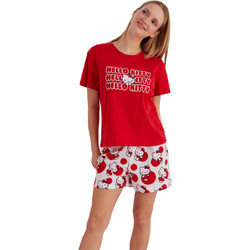 Hello Kitty Σετ Γυναικείες Πιτζάμες Καλοκαιρινές Βαμβακερές Κόκκινες 25990